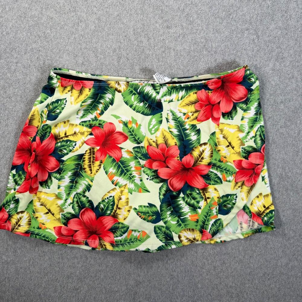 J.I.T Sport Collection Vintage Swim Skirt Women's XL Green Red Tropical Wrap